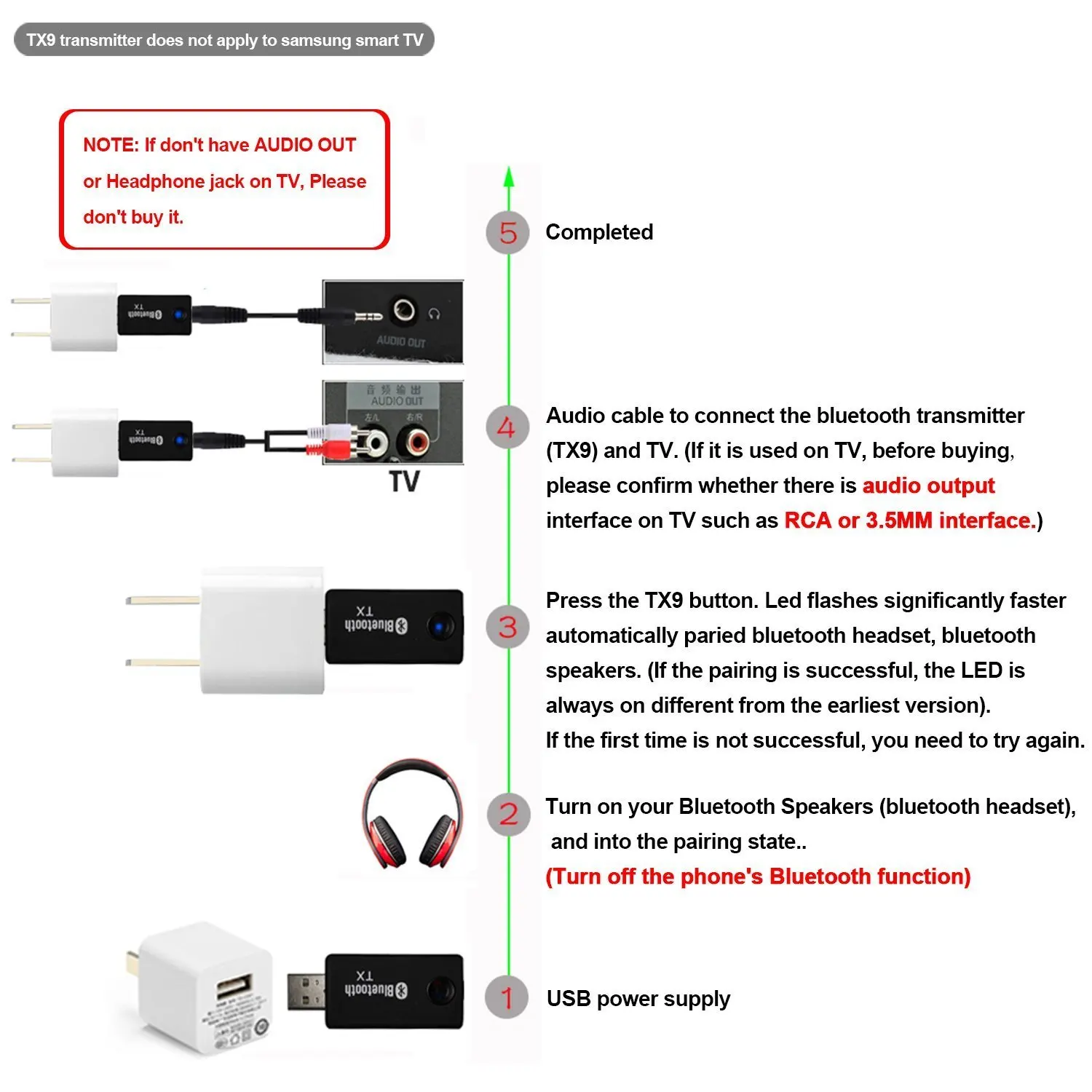 TX9 USB Bluetooth Stereo Hifi Audio Transmitter Adapter for  TV/Computer/Laptop/MP3/MP4/CD Players