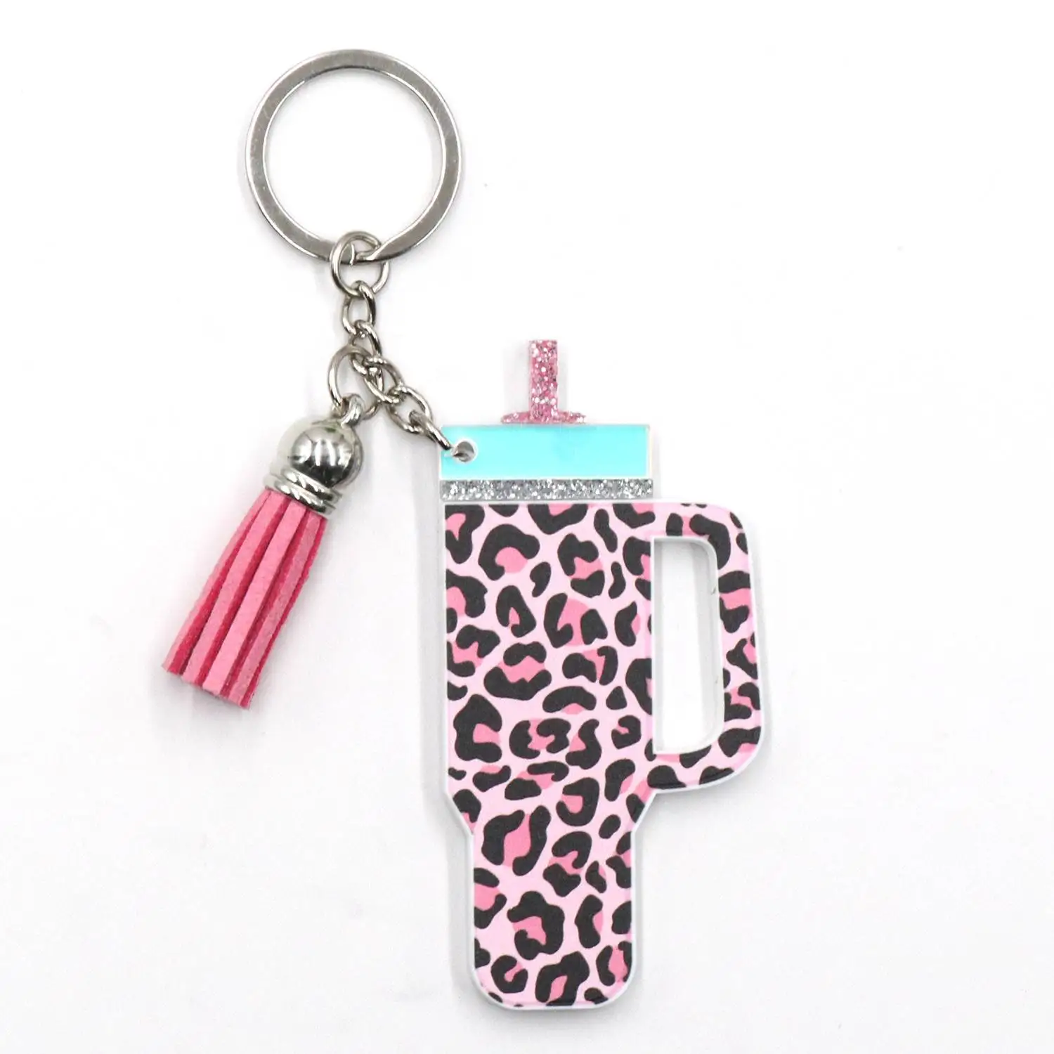 YCXKH1340 Women's Long Chain Metal Keychain UV Printed Leopard Bag Tumbling Cup Unique Gift Type