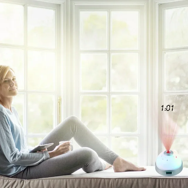 Night Light 7 Color Changing Ceiling Projection Battery Operated Digital Clock for Kids Adults Electronic Square ABS Anniversary