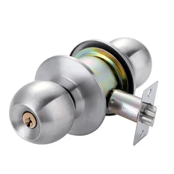 Durable Use Brushed Metal Stainless Steel Spherical Knob Door Cylinder Lock For Household Doors