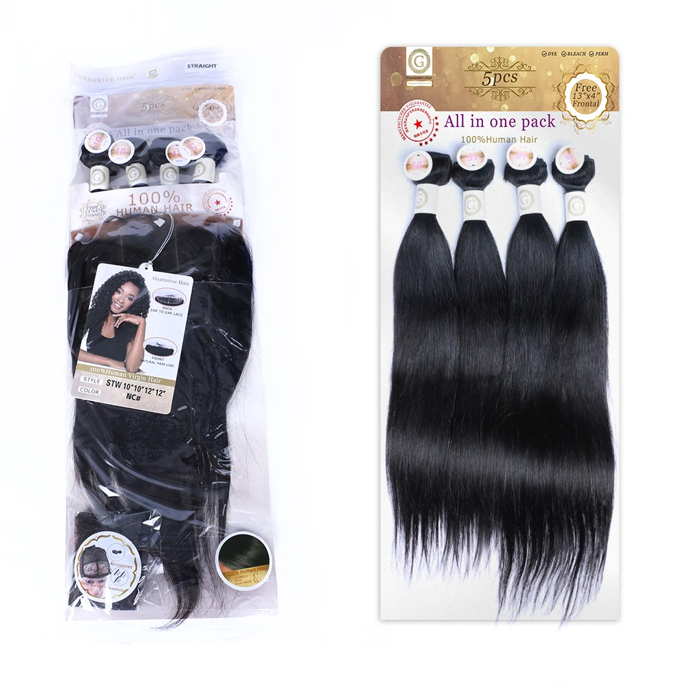 Guaranteehair Straight 100 % Human Hair Packet Hair 4 Bundles With One  Frontal Pure Human Hair,Can Be Dyed And Bleaches - Buy Human Hair Packet  Hair,Straight Hair,13x4 Lace Frontal Hair Product on