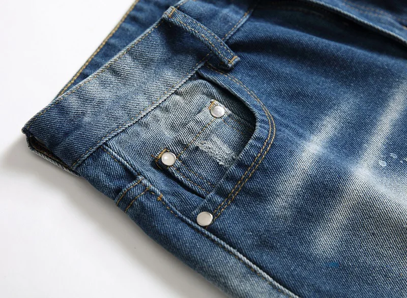 Men's Denim Jeans Pants Ripped Slim Stretch Hole Jeans For Men Custom ...