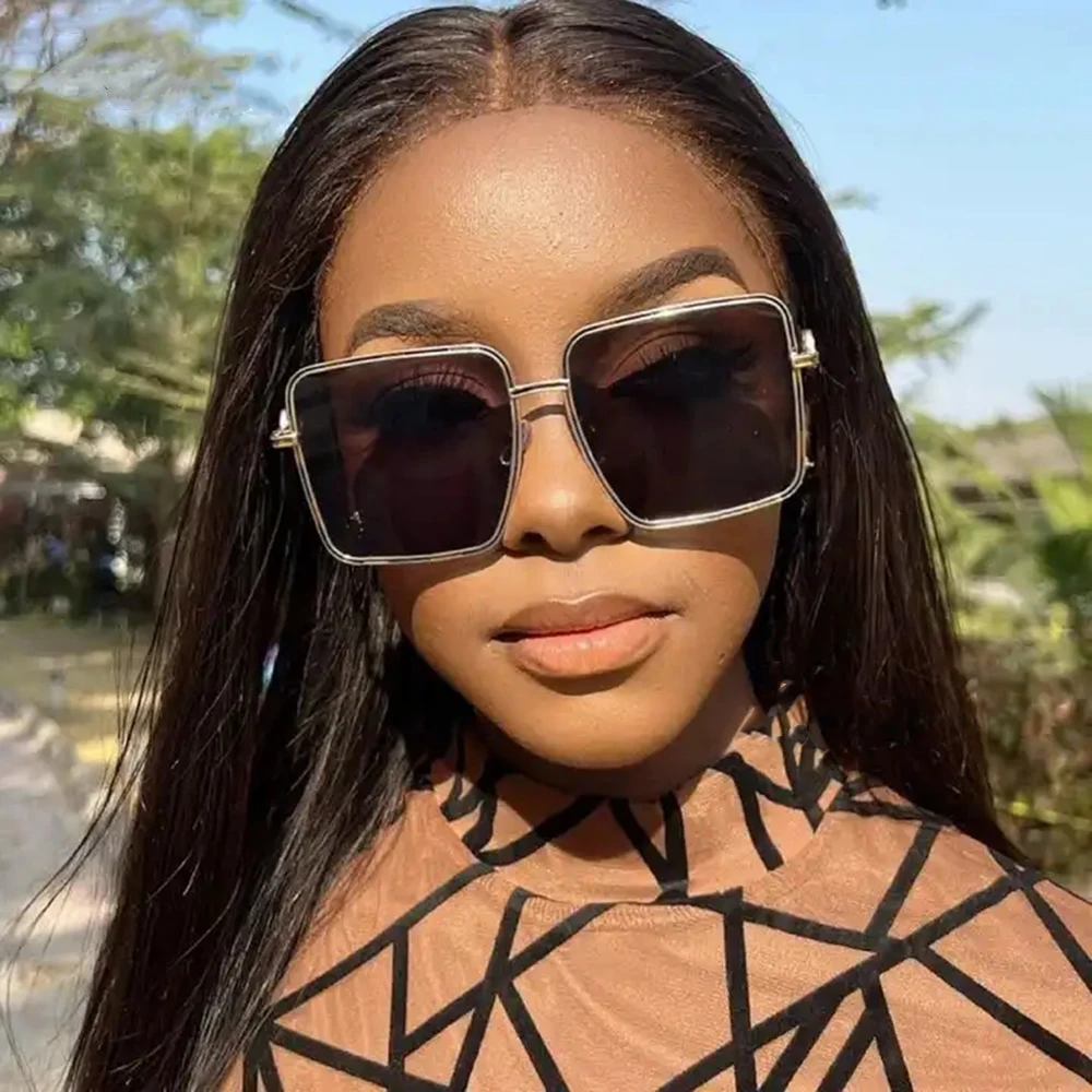 Metal Frame Square Sunglasses UV400 Protection Oversized Designer Style Lady Summer Metal Square Sunglasses UV400 Protection  main image 2