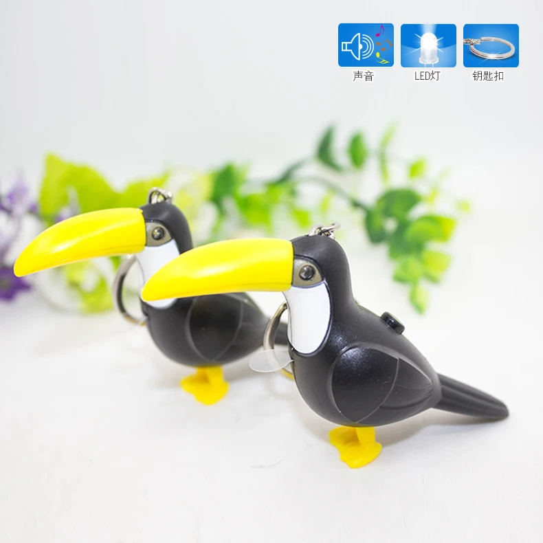 Newest Toucan Keychain With LED Light Sound Bird Keyring for Gift Promotion
