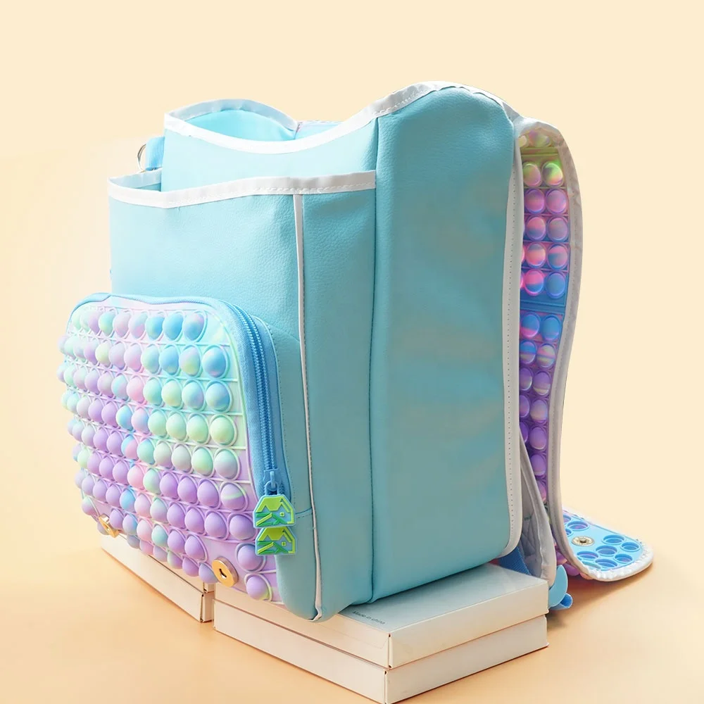 New Arrival Amazon Salable Push Pop Up Fidget Flip-open Backpack Custom Popit Out Rainbow Bubble Anti-stress Student School Bag