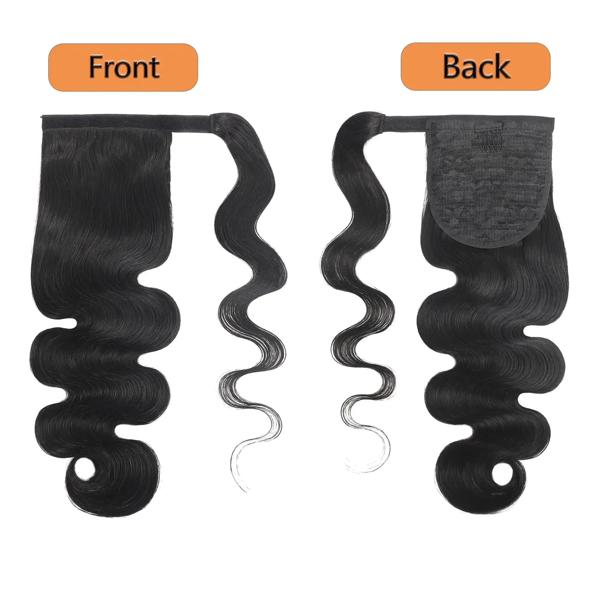 Naturlig sort body wave hestehale hårforlængelse ægte hår_voghion.com