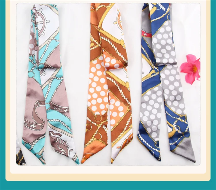 Custom Arts Photos Digital Printed Thin Bag Purse Scarf Silk Twill Skinny Scarf