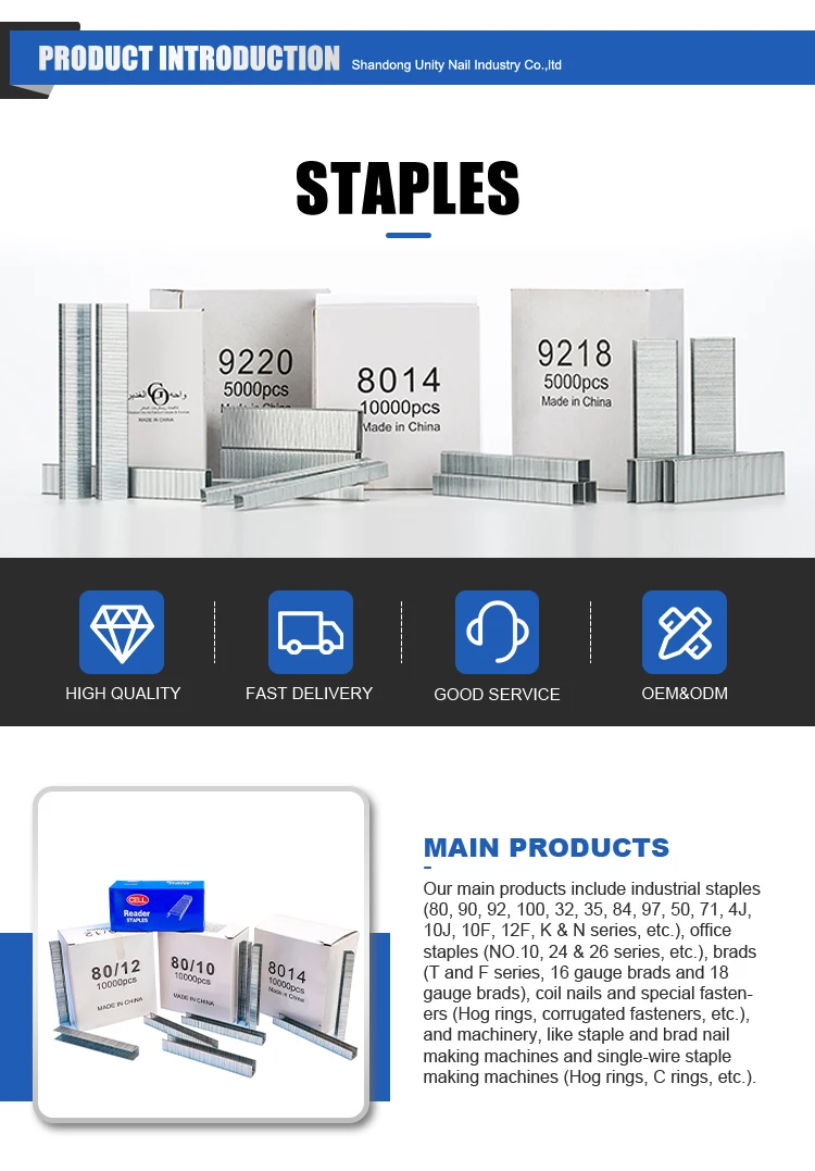 Standard Size 22GA 1005F 1007F 1008F 1010F 1012F Furniture Framing Nails Metal Silver Gold Staples for Stapler Gun