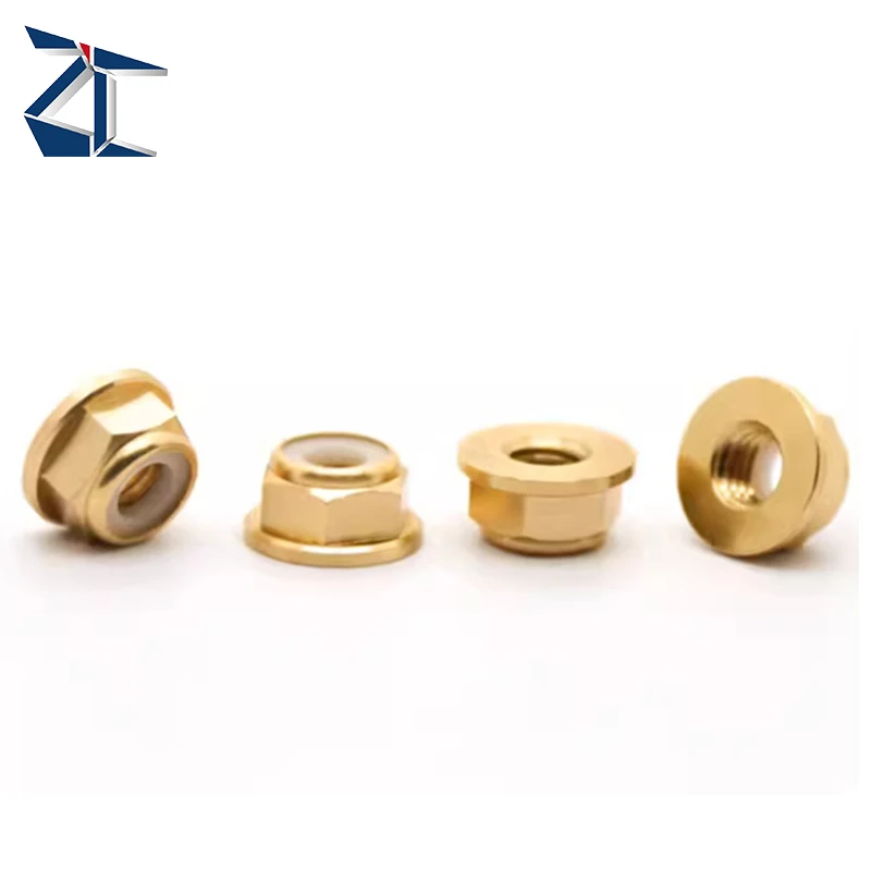 Good Supplier M6 M10 M12 M20 H59 H62 Yellow Brass Copper Bronze Polished Nylon Insert Hex Hexagon Flange Serrated Lock Nut