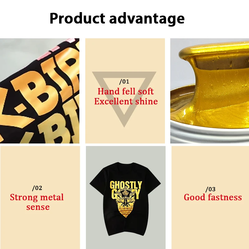 Textile Screen Printing Gold Ink Water Based Metallic Golden Paste Ink