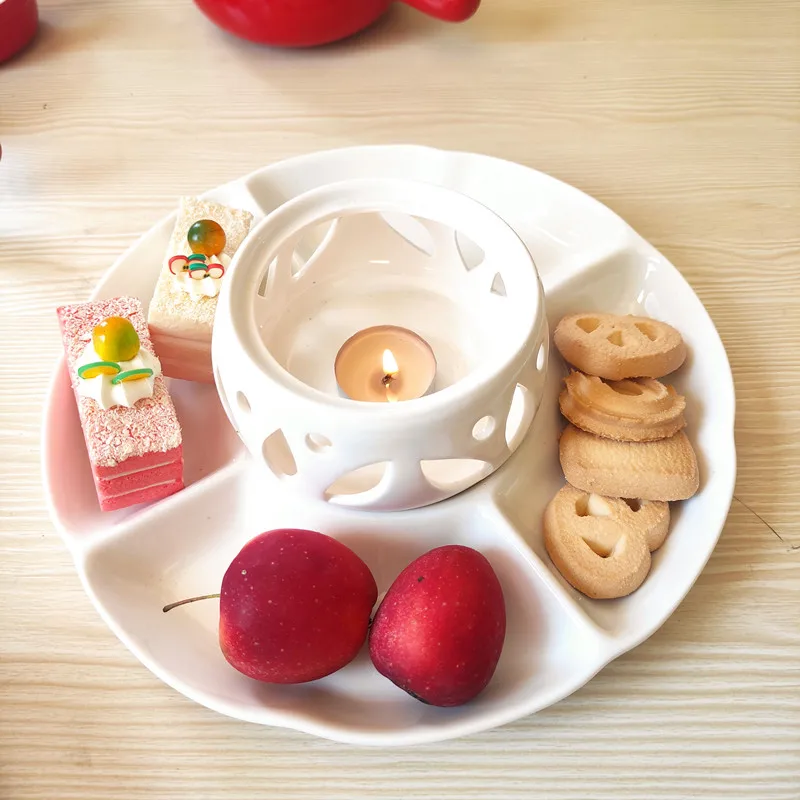 300ml Ceramic Cheese Fondue Cooker with Handle Keep Warm Cheese Melting Stove Set for Kitchen Use with Cheese Board