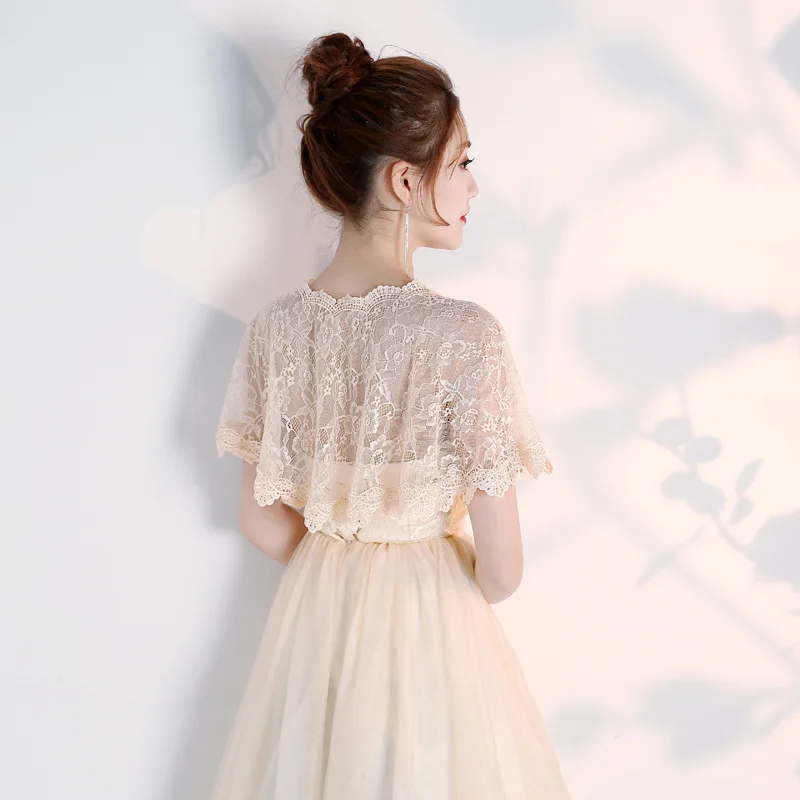 Châle Mousseline Fille - Boléro Dentelle - Pour Robe Princesse - Mariage, Fête - Blanc/Rose/Champagne