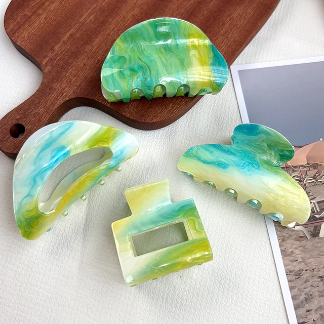 Korean Acrylic Geometric Shark Clip Fresh And Colorful Green Grabber Hair Clips Fashionable And Versatile Accessories For Women