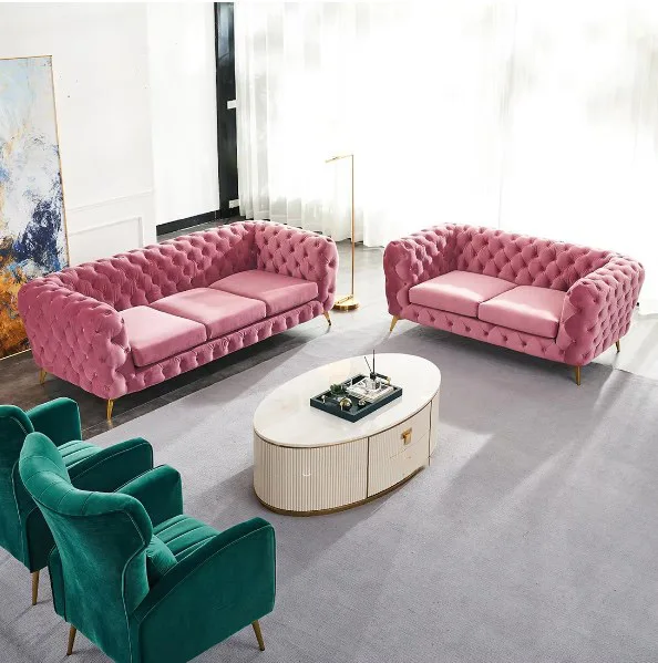 Mobili di lusso moderni in acciaio inox gamba rosa velluto