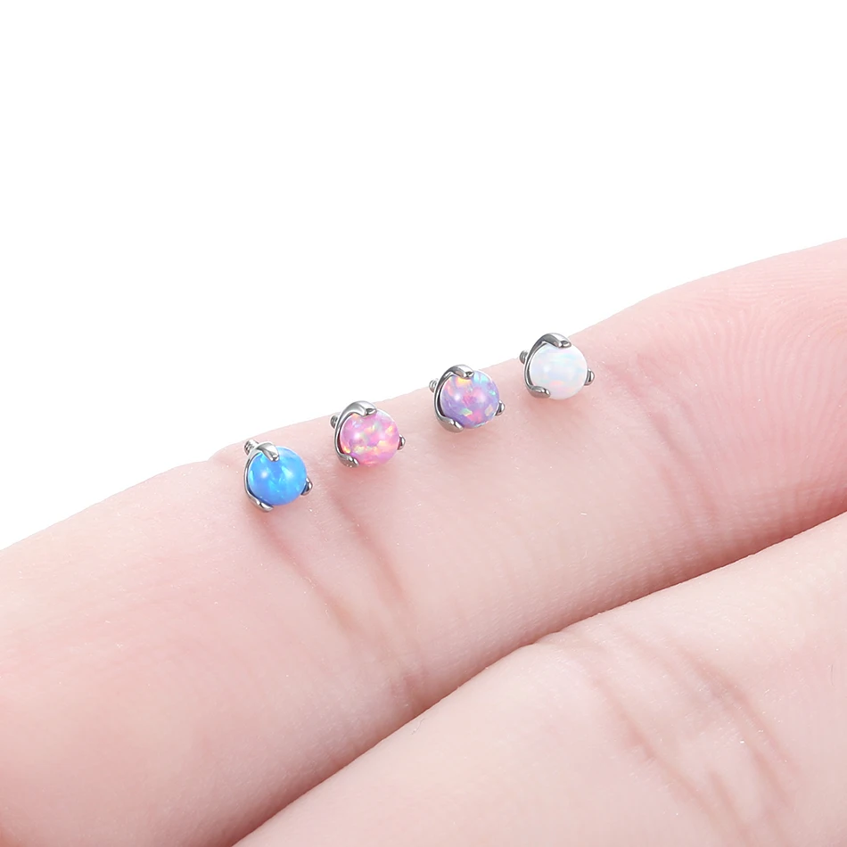 10Pcs Titanium Threaded Claw Opal Replacement for Ear Studs Cartilage Helix Tragus Piercing Labret Industrial Barbells Horseshoe