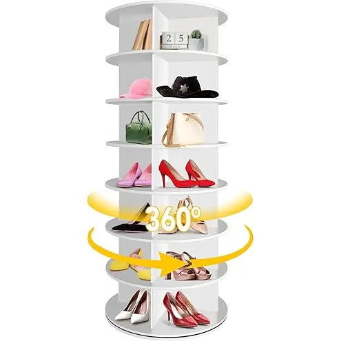 Revolving Vertical Handbag Shoe Organizer Rotate Shoes Closet 7 Tier Spinning Shoe Display Tower for Wardrobe