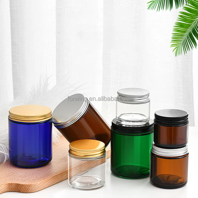 Wholesale 4oz 8oz Clear/Amber Customer Label Empty Glass Candle Jars With Metal Lids factory