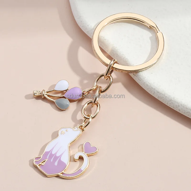 Cute Keychain Cat Heart Balloon Key Ring Enamel Key Chains Friendship ...