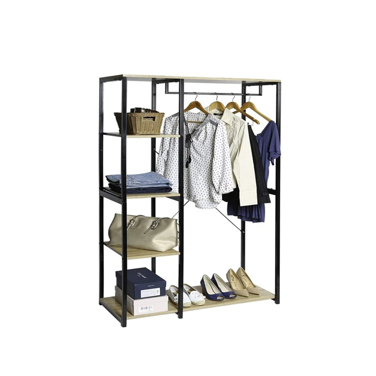 Metal Garment Rack Free Standing Closet Organizer w/5 Shelves
