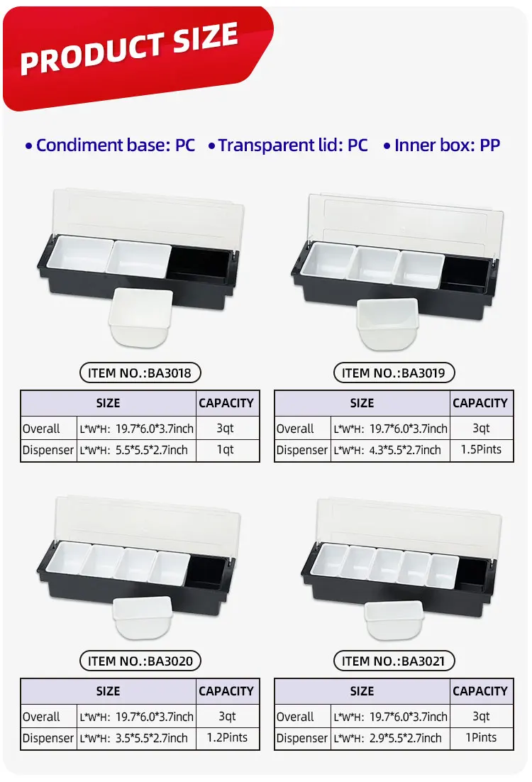 3/4/5/6 Compartments Transparent PC Ice Cooled Bar Snack Fruit Caddy Condiment Container Box Chilled Garnish Tray With Lid supplier