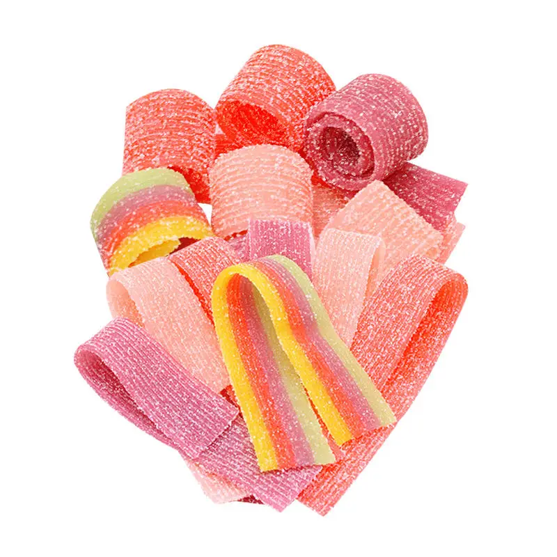 Wholesale Bulk Colorful Sugar Cotaed Fruit Flavor Sour Belt Gummy Candy