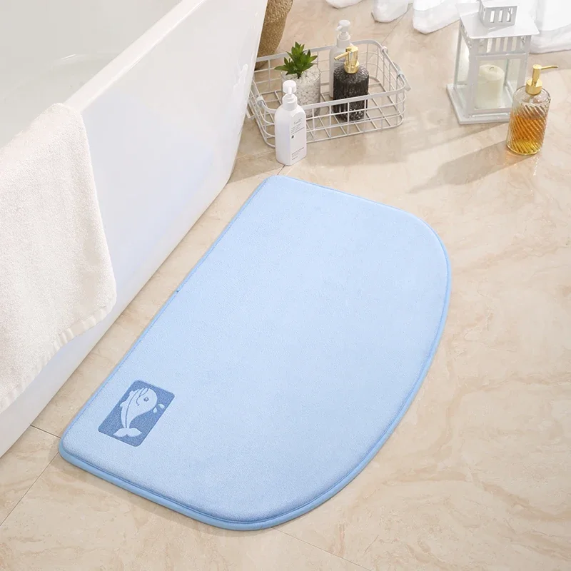 40*60cm D Shape Solid Color Good Water Absorbent Thin Memory Foam Waterproof Toilet Bath Mat