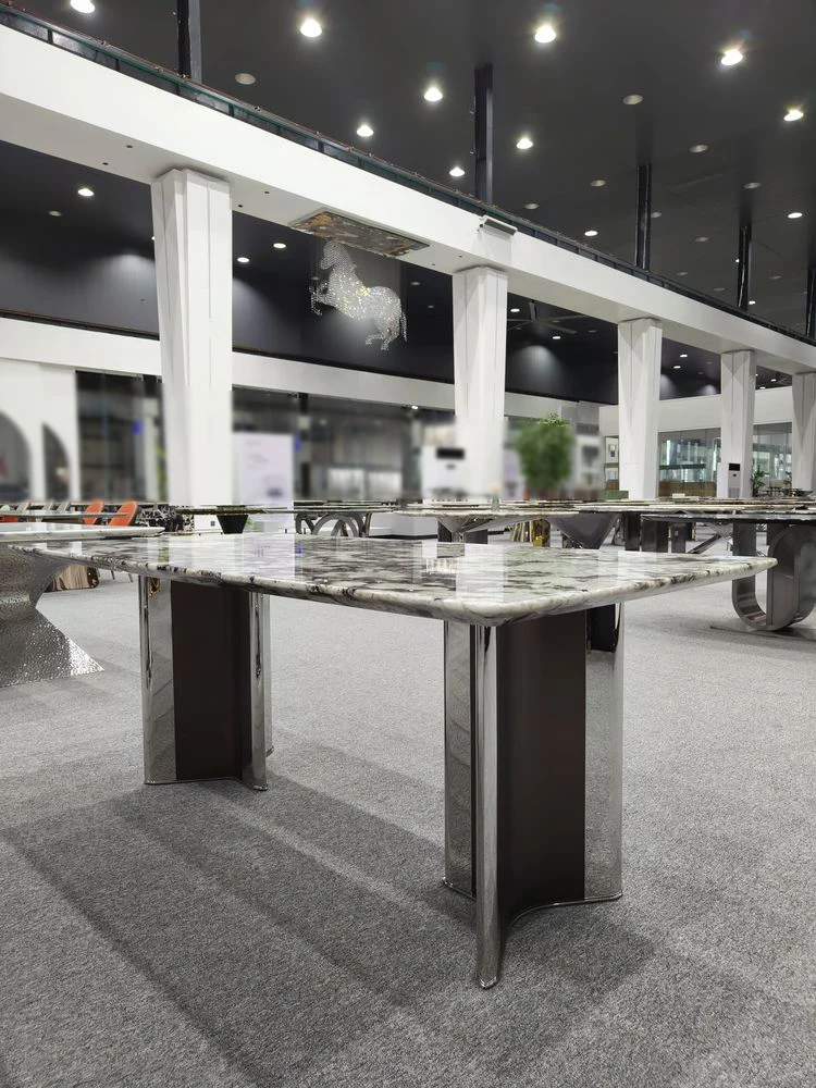 Okapi Modern White Dining Table with Natural Luxury Stone Polished Surface for Hotel Floor Usage in Stock