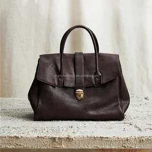 Luxury Vantage Genuine Vegetable Tanned Leather Ladies Classic Top Handle Large Briefcase Handbag Purse for Women