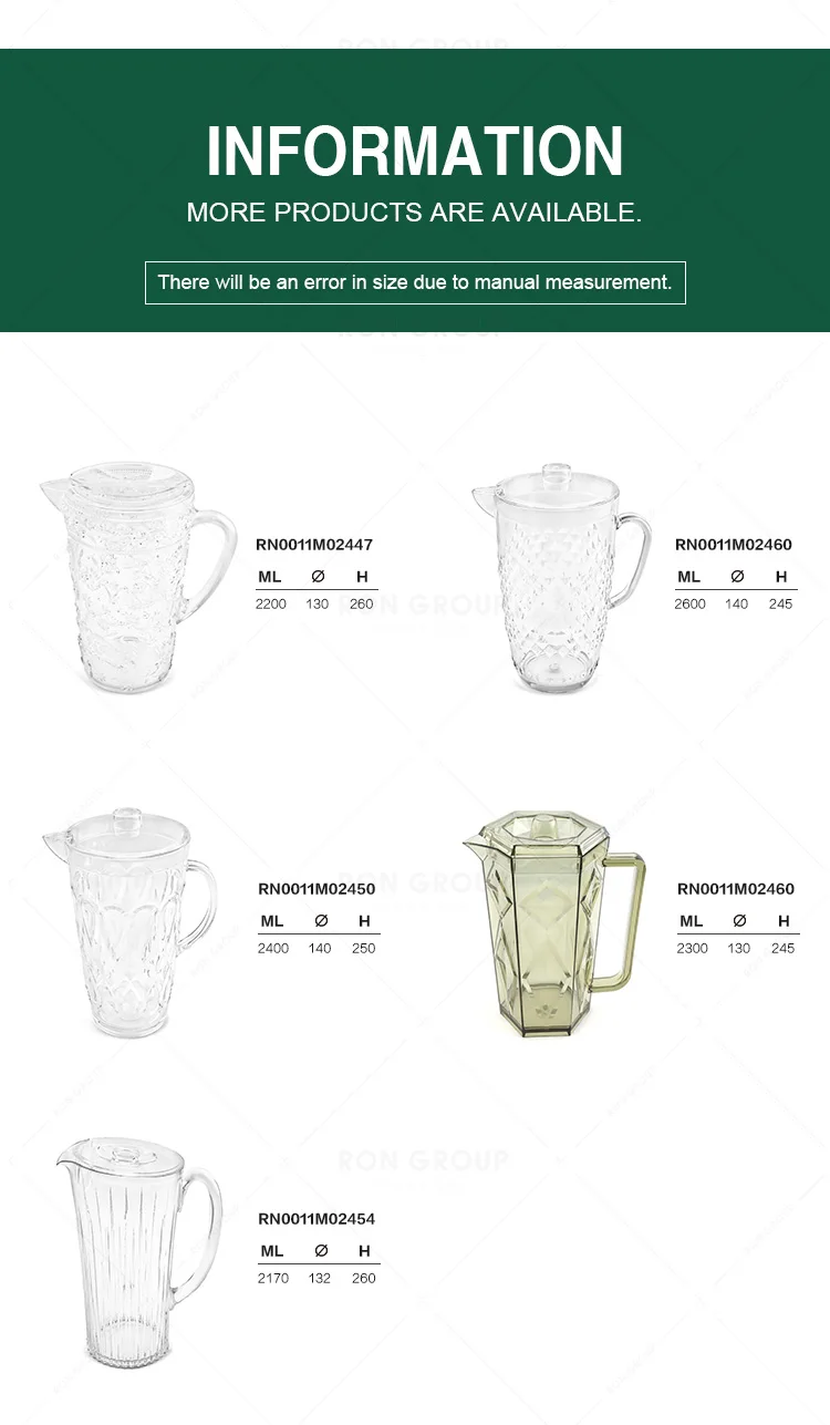 Transparent Embossed Shatter-proof Pitcher with Handle Spout Drinking Restaurant Wedding Party Plastic Jugs