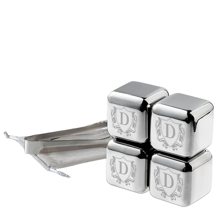 Factory Custom Logo Square Stainless Steel Reusable Wine Chilling Ice Cubes 27mm Whiskey Cubes Bar Accessories OEM