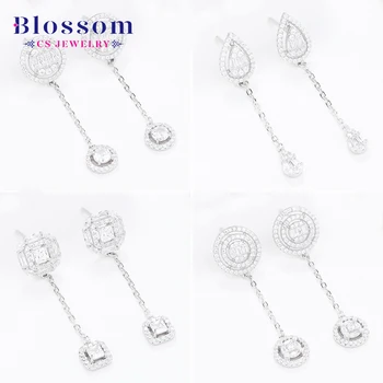 Blossom CS Jewelry Fashion Luxury 925 Sterling Silver Long Chain Pendant Earrings White Zircon Fine Women Jewelry Wholesale
