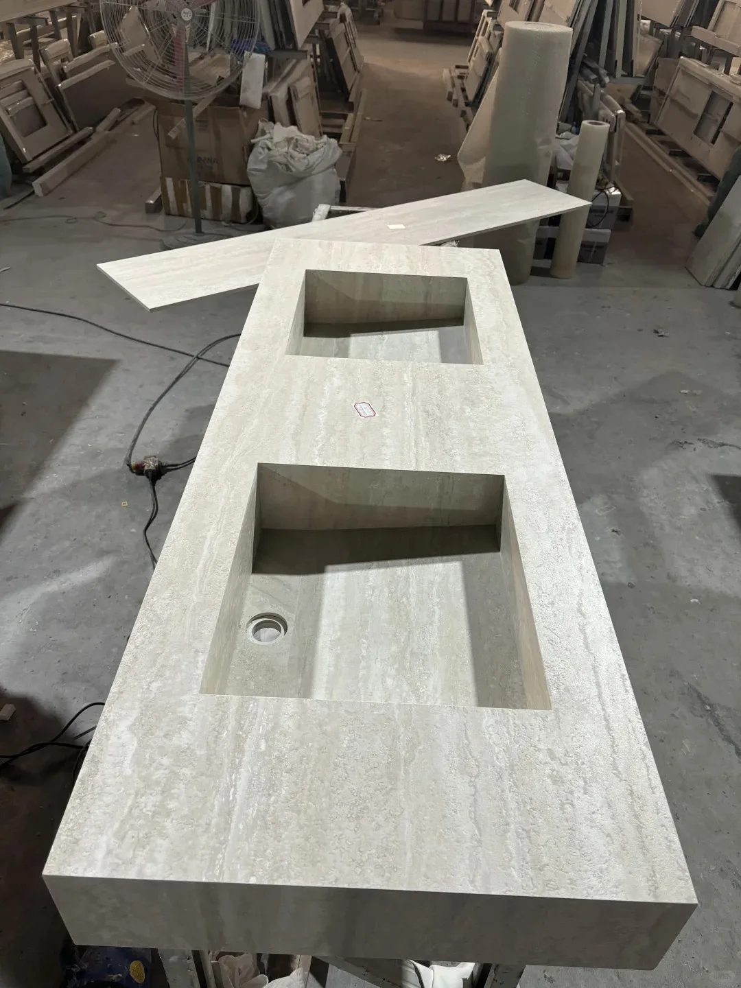 product modern elegant polished travertine integrated basin sink waterproof feature for villas bathroom and shower room-1