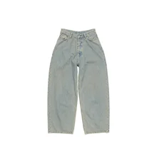 Custom Retro Washed Wid Leg Baggy Fit Jeans Mid Waist Oversized Long Pants