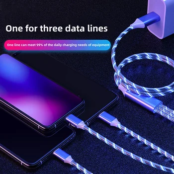 3 in 1 USB Fast Charging Cable Glow Flowing Cable Type C Micro USB Cable Charger Wire For iPhone Xiaomi Samsung