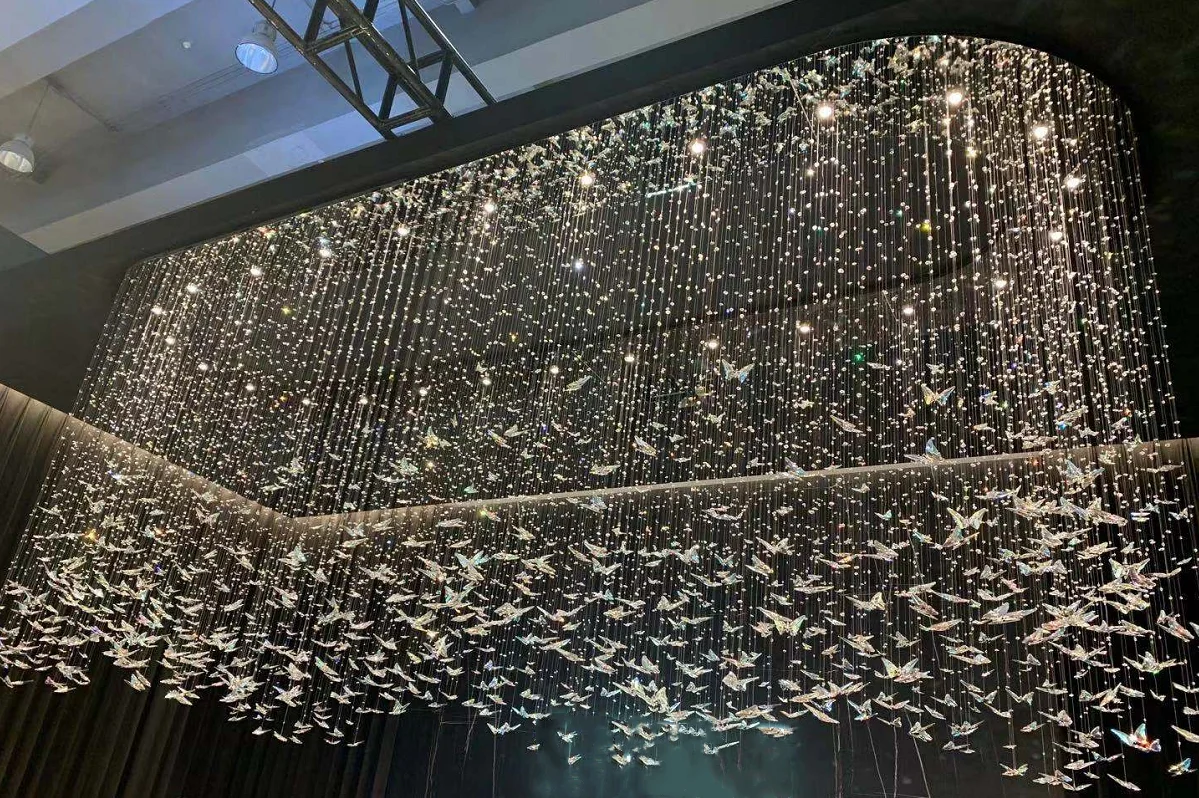 ECOJAS Modern Butterfly Chandelier Pendant Lights E26 LED Black Adjustable Height Luxury Crystal Home Decor Bedroom Sofa