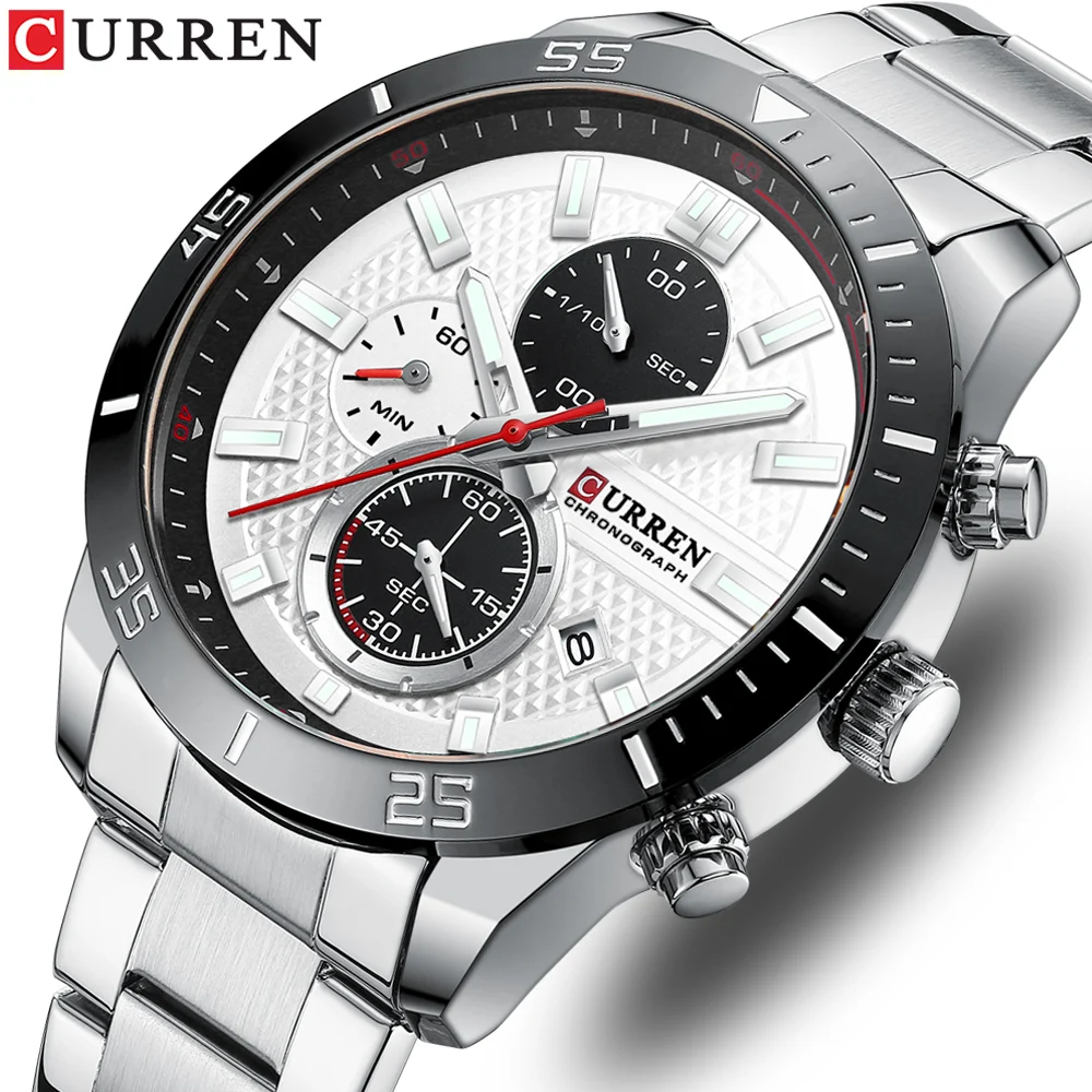 CURREN 8417 Quartz WristWatch Green Color Luxury Stainless Steel Sport Male Clock Waterproof Chronograph Date Men Watch