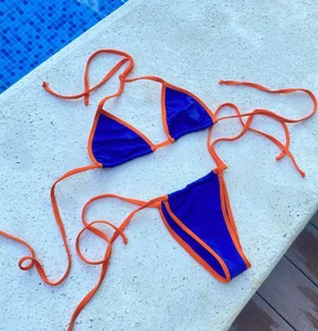 Manufacturer Custom Swimwear Women Contrast Color  High Leg Solid Blank High Rise Swimsuit Women Triangle Thong Micro Bikini Set