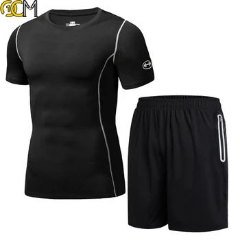 Hight quality 2 piece gym workout tracksuit short sets apparel men's gym fitness training clothing