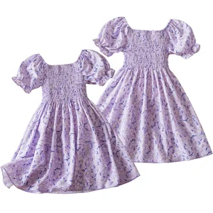 Costume Girls' Summer Sweet Princess Floral Dress Puff Sleeves High Waist Dresses for Girls