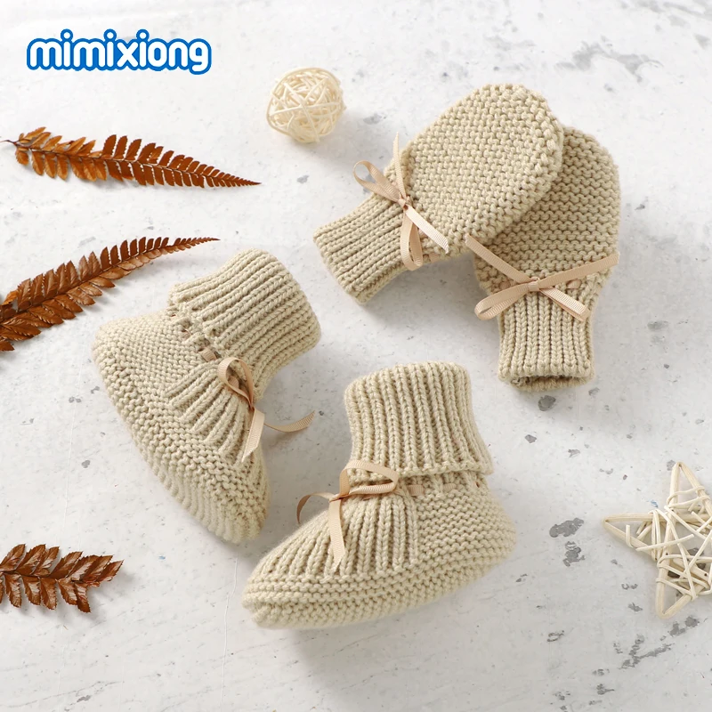 Mimixiong, оптовая продажа, трикотажная обувь для новорожденных, детские перчатки, однотонные теплые зимние перчатки для мальчиков и девочек