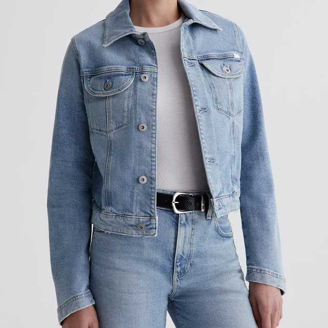 OEM/ODM Custom Classic Women's Archive Jacket Pure Cotton Stretch Denim Light Wash Detailed Split Cuffs Autumn Winter Summer