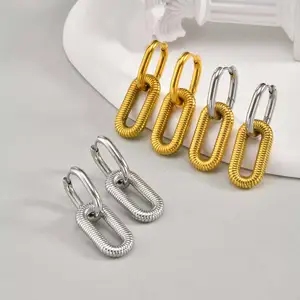 Stylish Ins Style Chunky Stainless Steel Hoop Earrings Stainless Steel Gold Plated Double U Shape Women Drop Hoop Earrings