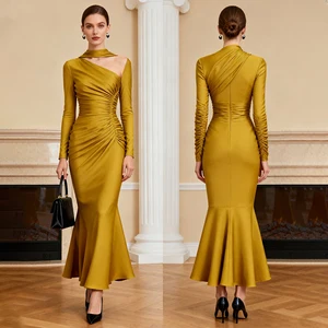 ZYHT 73904 Fashion One Shoulder Long Sleeve Bodycon Sexy Mermaid Maxi Elegant Evening Party Office Career Dress