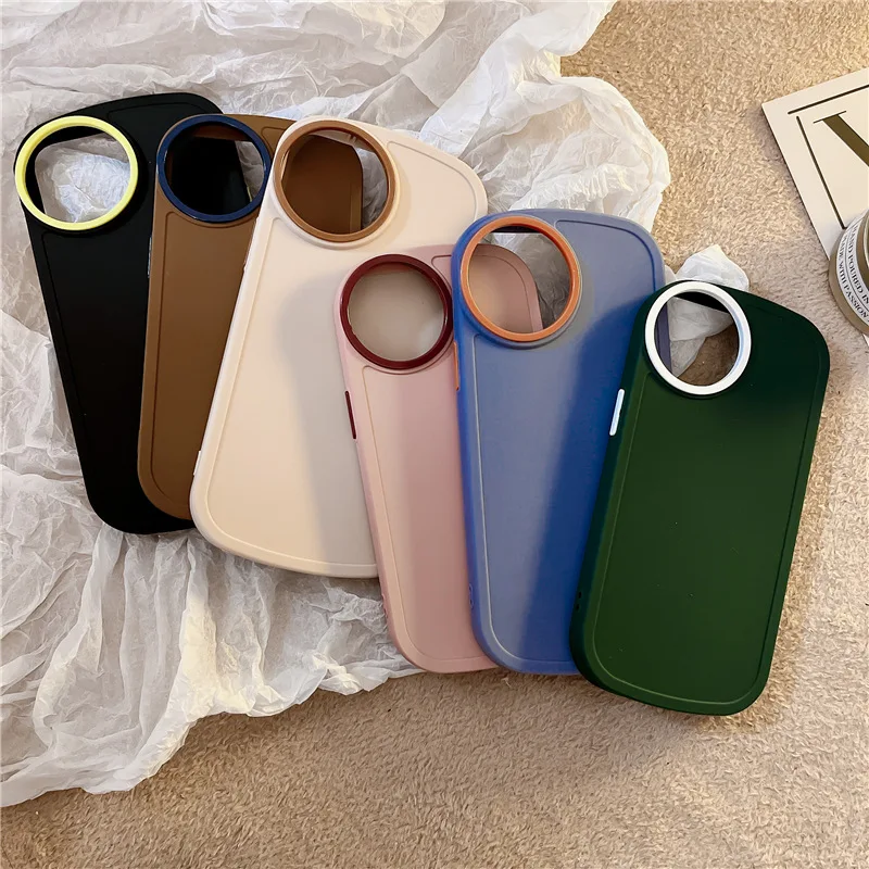 INS Cute Solid Color Round Camera Case Luxury for iPhone 15 Pro Max Phone Case for iPhone 14 13 12 11 Pro Max Phone Back Cover