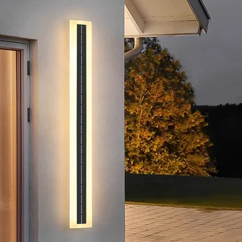 220V modern outdoor black strip waterproof wall lamp 3000K solar garden lamp Long Led wall lamp