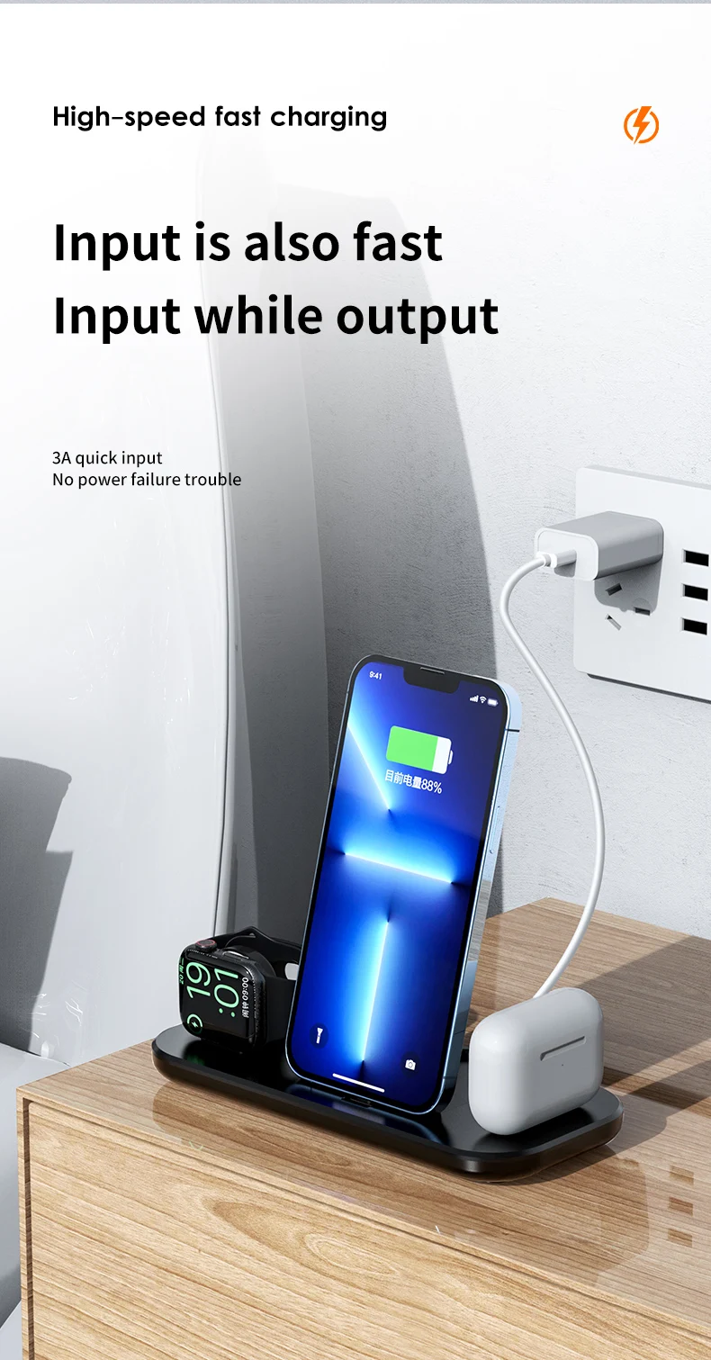 Foldable Wireless Charger Stand 3 In 1 15w Wireless Charger Device For