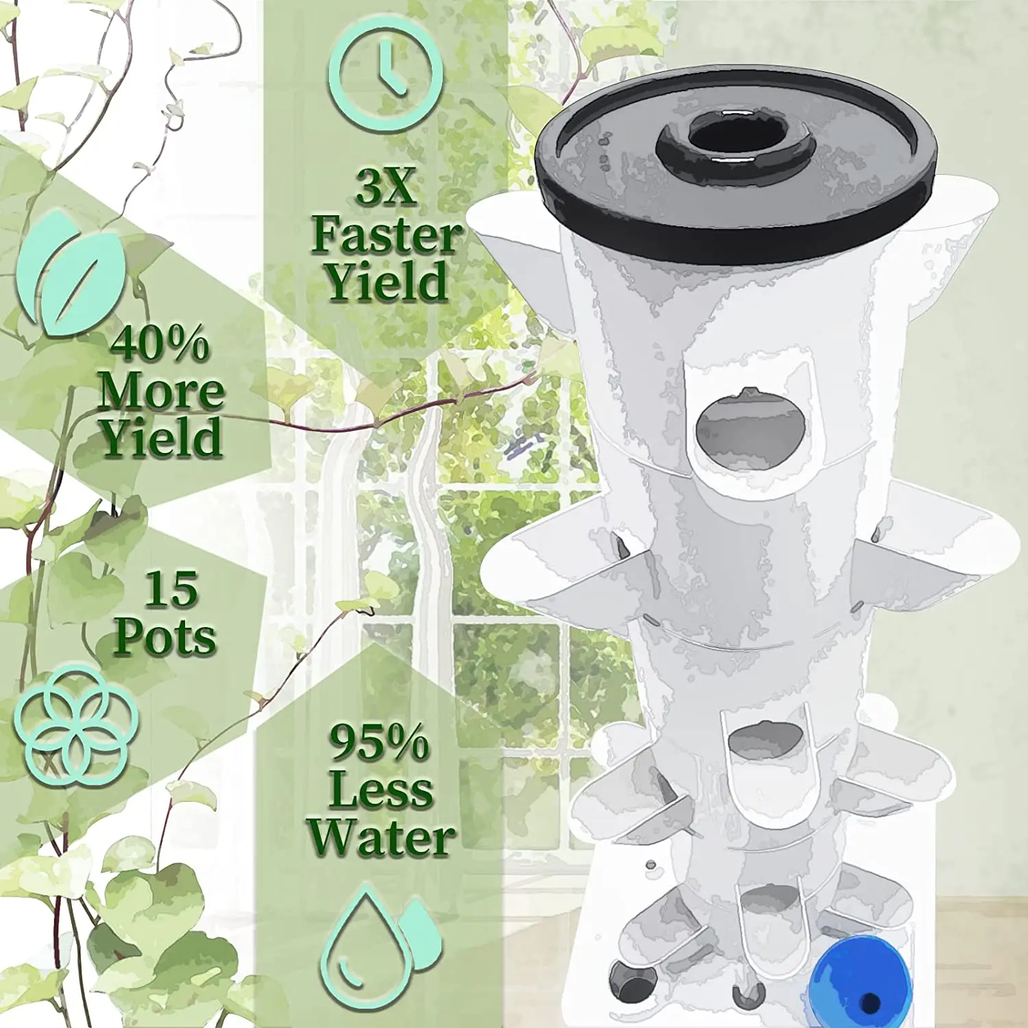 Vertical Farming 18 30 Plants Sites Vertical Hydroponic System Tower with Pump and Water Tank