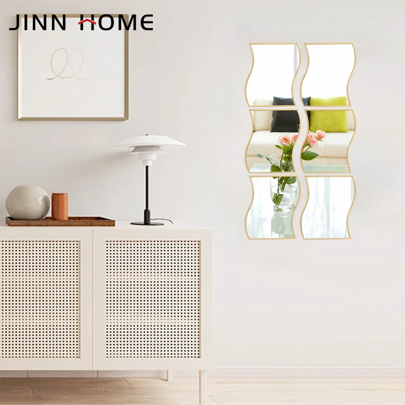 Modern Wavy Shape DIY Self-Adhesive Glass Mirror Wall Art Sticker Decorative for Living Room