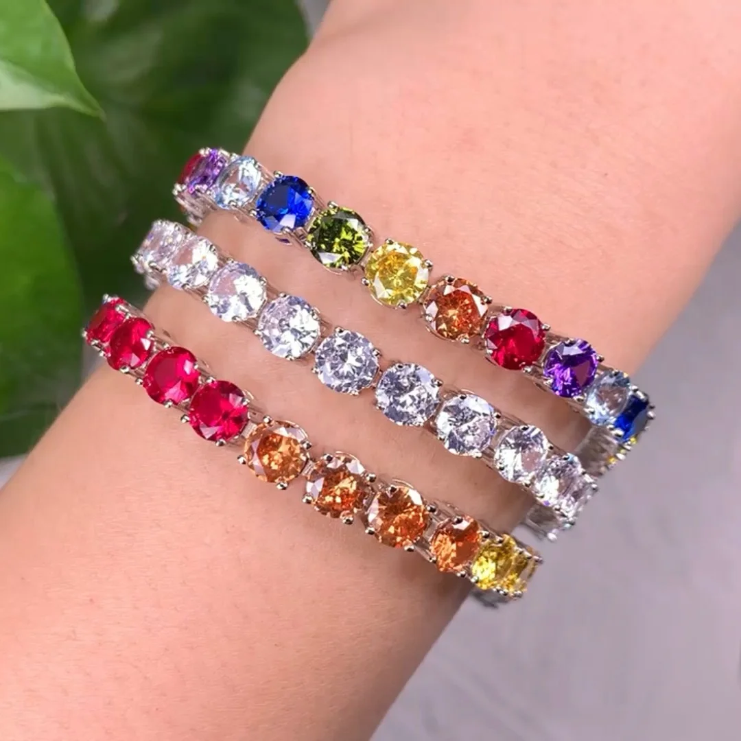 5A CZ Silver Bracelets Multi-Gemstone Rainbow Diamond Tennis Bracelets for Women