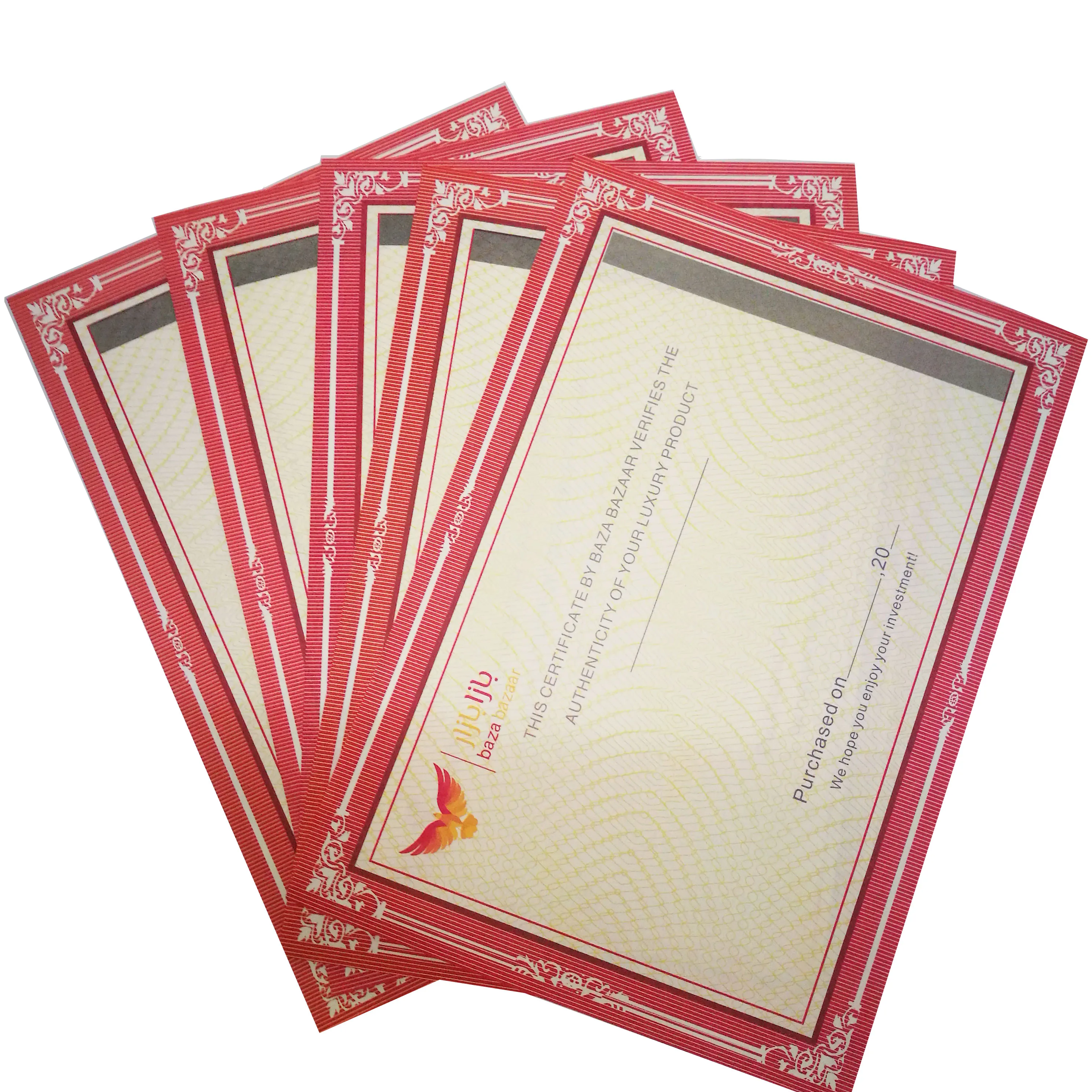 Security Certificate UV Invisible Numbers Hologram Printing Embossing Finish for Poster Art Coated Offset Paper